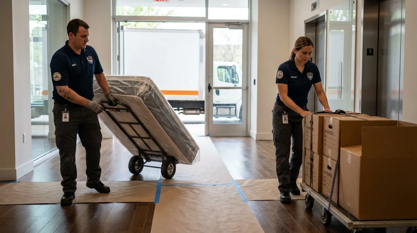 Professional apartment movers loading elevator in Astor, FL
