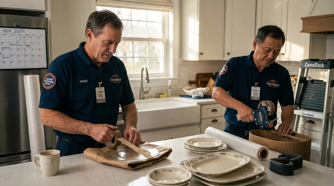 Professional crew packing kitchen dishware in Astor, FL